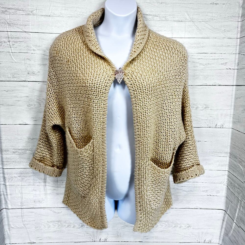 Vintage Handmade small beige crochet Afghan cardigan granny cottagecore coquette
